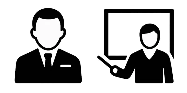 スーツの男性、ホワイトボードの前に立つ男性のイラスト